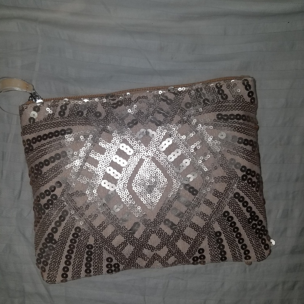 Sequin rose gold clutch